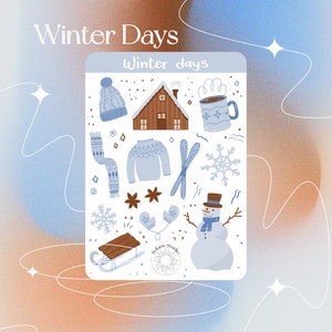 Foglio adesivi Winter Days // Adesivi divertenti invernali, adesivo fiocco di neve, adesivi pianificatore stagionale, adesivo pupazzo di neve