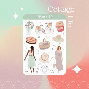 Feuille d'autocollants Cottage Life // décoration sereine de la vie au chalet, esthétique rustique confortable, autocollants botaniques, lot d'autocollants pour les amoureux de la nature, vie sereine