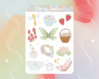 Foglio di adesivi "Giardino delle fate" // Adesivi estetici "Fairycore", adesivi "Pixie Dream Bujo", adesivi "Forest", adesivi fantasiosi per scrapbooking