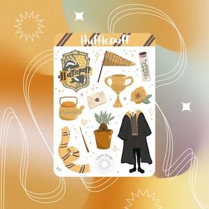 Huffelpuf stickervel // magische stickers voor bujo en planning, tovenaarsjournaal, sticker voor tovenaars en heksen, op HP geïnspireerde sticker