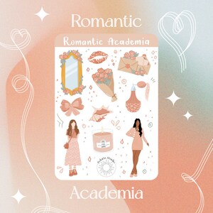 Feuille d'autocollants romantiques universitaires//autocollant pour agenda fille, autocollant rose amoureux, ensemble d'autocollants esthétiques féminins, autocollants roses élégants