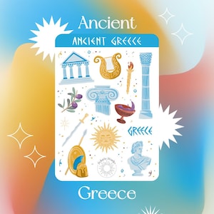 Feuille d'autocollants de la Grèce antique // Autocollants esthétiques grecs, autocollants mignons d'histoire, papeterie de planificateur de mythologie, esthétique grecque classique
