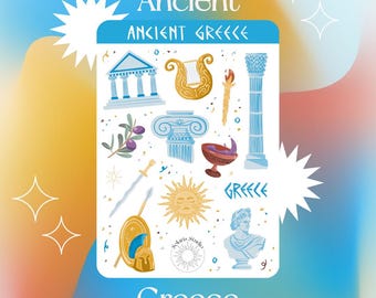 Foglio di adesivi dell'antica Grecia // Adesivi estetici greci, adesivi carini sulla storia, cancelleria per pianificatori mitologici, estetica greca classica