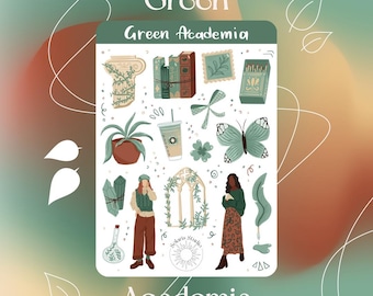 Foglio di adesivi Green Academia: cancelleria botanica Dark Academia