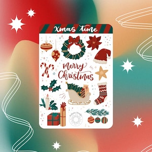 Stickervel kersttijd // kerstdecoratiestickers, bujo-benodigdheden voor feestelijke feestdagen, merry christmas-stickers voor journaling