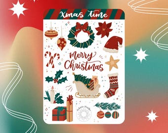 Foglio di adesivi natalizi // adesivi per decorazioni natalizie, forniture per bujo festivi, adesivi di buon Natale per tenere un diario