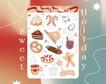 Foglio di adesivi per le feste dolci // set di adesivi per dolcetti natalizi, adesivi per le feste per bujo e pianificazione, simpatici adesivi stagionali fatti a mano