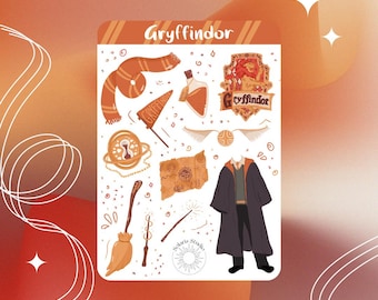 Foglio di adesivi Red Lion House // Adesivi ispirati a HP per diario e agenda, regalo per maghi, cancelleria fantasy, scuola di stregoneria