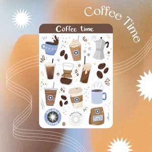 Coffee Time Sticker Sheet // Cozy cafe shop stickers, perfect for bujo and scrapbooking, coffee addict sticker, coffee lover, journal sticke