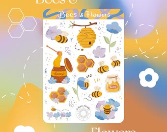 Api e fiori // adesivi per amanti della natura, adesivi per diari primaverili, cancelleria a tema api, adesivi di fiori selvatici, estetica cottagecore