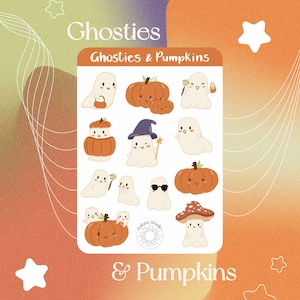 Halloween Sticker Sheet // Cute ghosts and pumpkins, kawaii stickers, bujo stickers, pretty halloween stickers, spooky ghosts bujo