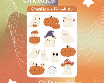 Cute Halloween Sticker Sheet, Ghosts and Pumpkins, Bujo Stickers