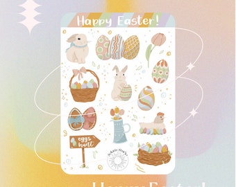 Easter Bunny & Egg Sticker Sheet, Festive Bujo Stickers