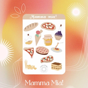 Mamma mia! Foglio di adesivi // adesivi di cucina italiana per pianificazione e bujo, adesivi di scarabocchi culinari, decorazioni per buongustai, adesivi per pizza