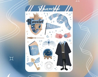 Foglio di adesivi Raven House // adesivi a tema casa blu magica, adesivi magici per la pianificazione e il bujo, scuola di stregoneria e magia