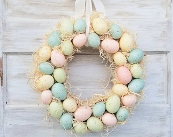 Easter Egg Wreath, Front Door Easter Wreath, Pantry Wreath, Farmhouse Speckled Easter Egg Wreath, Spring Home Decor, Kitchen Egg Wreath,