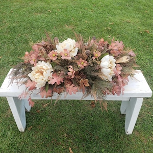 Fall Table Centerpiece: Cream Florals, Rustic Farmhouse Decor