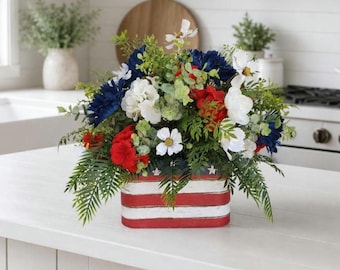 Patriotic Table Centerpiece, Memorial Day Decor, 4th of July Decor, Red,White and Blue Entryway Decor, Artificial Hydrangeas Decor For Table