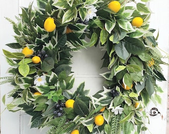 Lemon Blueberry Wreath: Summer Farmhouse Front Door Decor