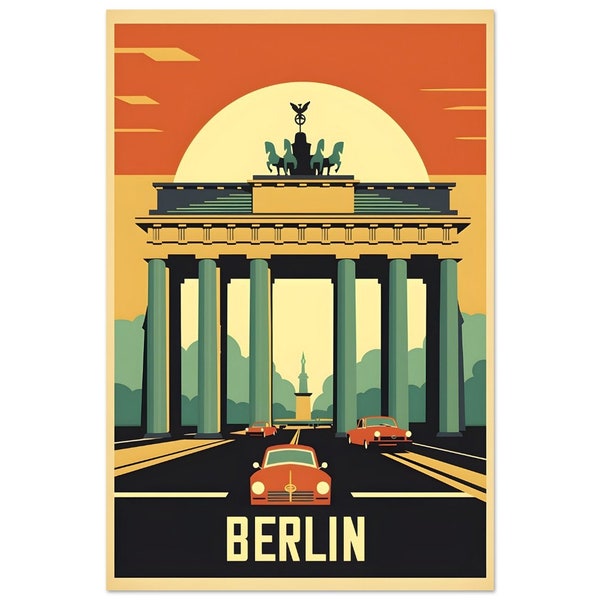 Berlin Brandenburg Gate Vintage Travel Poster Wall Art | 1920s Retro Futuristic Illustration