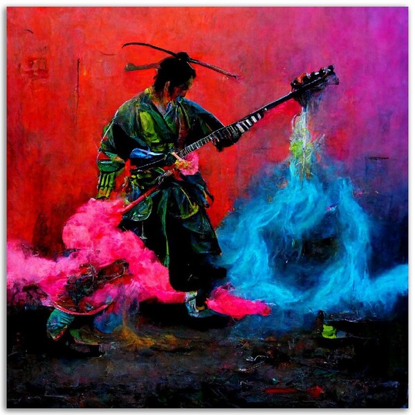 Neon Samurai mit Gitarre