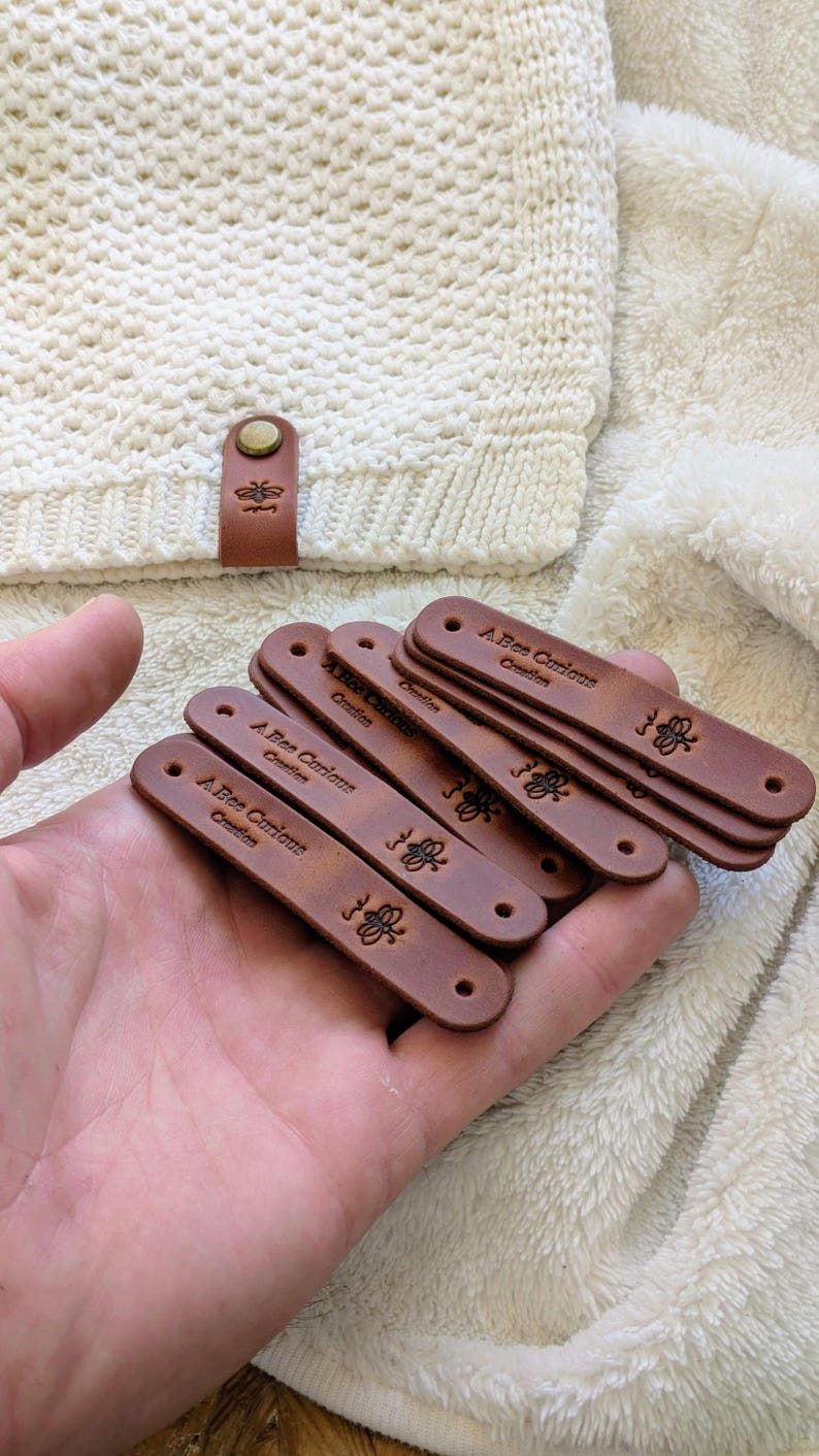 Rivets Labels Knitted Garment Labels With Rivets. Crochet Knitting Labels. Leather ...