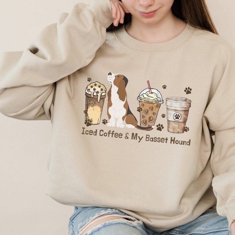 Pattern Print Basset Hound Dog Women Crewneck Sweatshirt