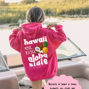 Tropical Hawaii Coconut Pineapple Hoodie, Back Print Retro Sweatshirt, Aloha State, Trendy Preppy Beach Bum VSCO Aesthetic, Coconut Girl