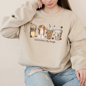 Iced Coffee and Beagle Pullover Crewneck Sweatshirt | Beagle Mom Shirts | Beagle Gifts | Beagle Mama | Dog Mom| Dog Latte Sweater