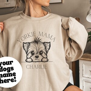 Cute Personalized Yorkie Mama Puppy Face Sweatshirt, Customized Pet Name Shirt, Dog Dad, Dog Mom, Yorkshire Terrier Mom Gift for Her