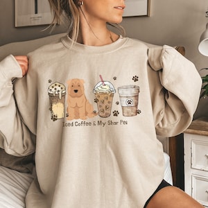 Iced Coffee and My Shar Pei Crewneck Sweatshirt | Shar Pei Mom Shirt | Dog Gifts for Her | Shar Pei Pullover Latte Sweater | Dog Mama