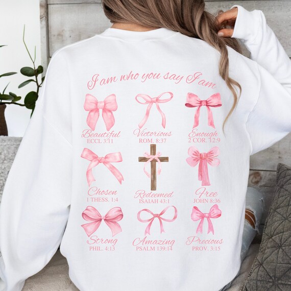 Christian Coquette Bows Bible Verse Crewneck Sweatshirt, Trendy Coquette Clothing Aesthetic Sweatshirt, Affirmation Shirt, Ballet Core