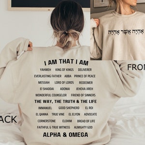 I AM Names of God | Hebrew Phrase Crewneck Sweatshirt | Christian Apparel | Minimal Aesthetic | Christian Shirts Sweater |  Faith Sweatshirt