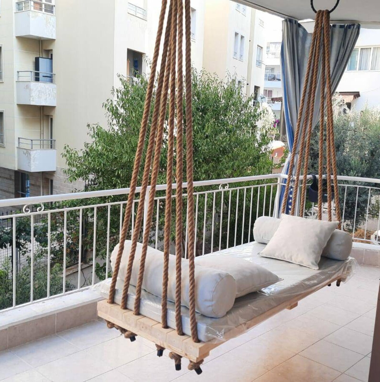 Porch Swing Bed / Patio Swing Sofa Rope and Wooden Famly Etsy