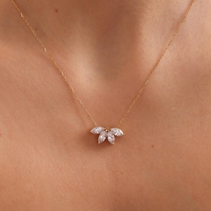 Marquise Diamond Necklace by DeluxMinimalist, Flower Petal Diamond Necklace, Flower Necklace, Bridesmaid Gift, Gift for Mom, Mom Gifts