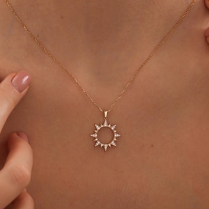 Pave Sun Necklace, Boho Necklace, Diamond Sun Necklace, Boho Jewelry in Gold and Sterling Silver