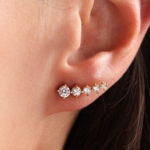 Tiny Shooting Star CZ Stud Earrings in Sterling Silver, Silver or Gold, Curved CZ Bar Earrings, Stacking Earrings