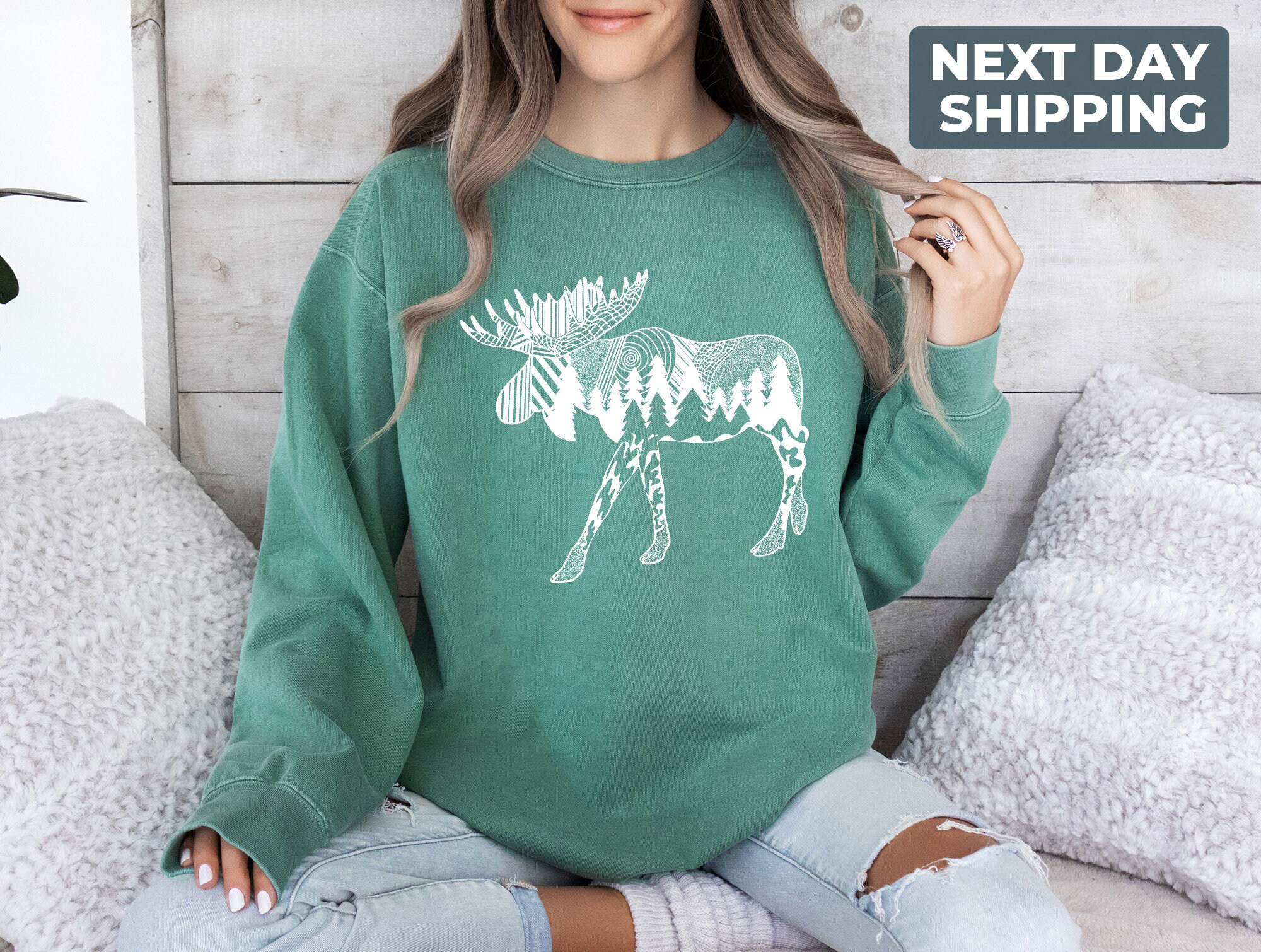 Comfort Colors® Nature Moose Sweatshirt, Cute Sweater for Women 