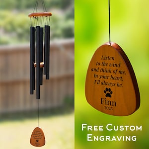 Black Double Side Personalized Engrave Pet Memorial,Outdoor Wind Chime,Pet Lose Remenbering Gift,Outside Sketch Dog Cat Loss Sign for Garden