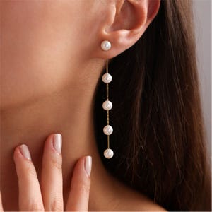 Natural Freshwater Pearl Drop Earrings, Wedding Earrings, Bridal Earrings, Dangle Pearl Earrings, Long Gold Pearl Earrings, Bridesmaid Gift