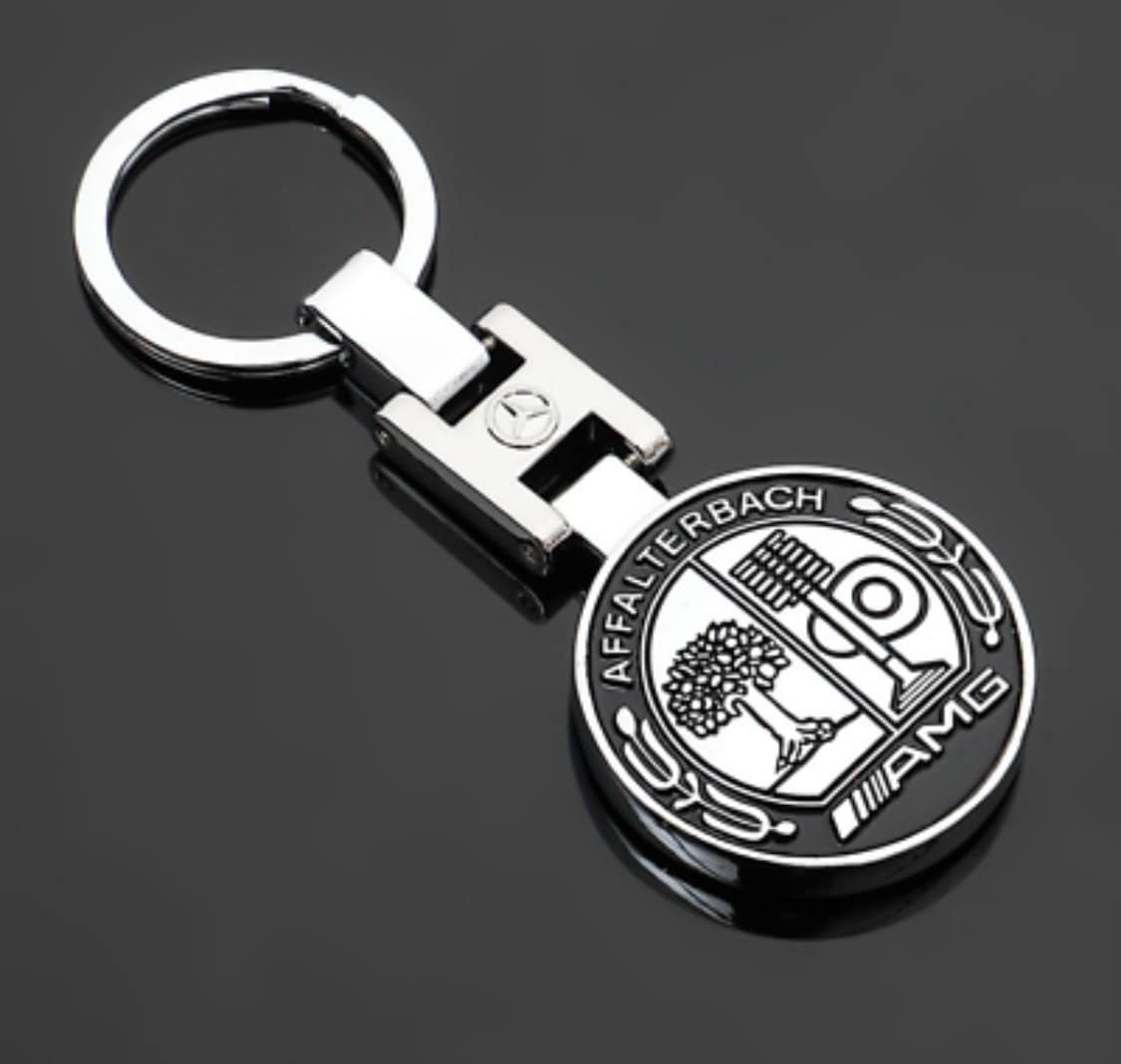 For Mercedes-Benz Logo Emblem Key Chain Key Ring Metal Alloy BV Style Black Leather Gift Decoration Accessories AMG Black 