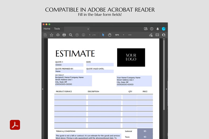 Estimate Template for Word | Google Docs | Acrobat Reader - Etsy UK
