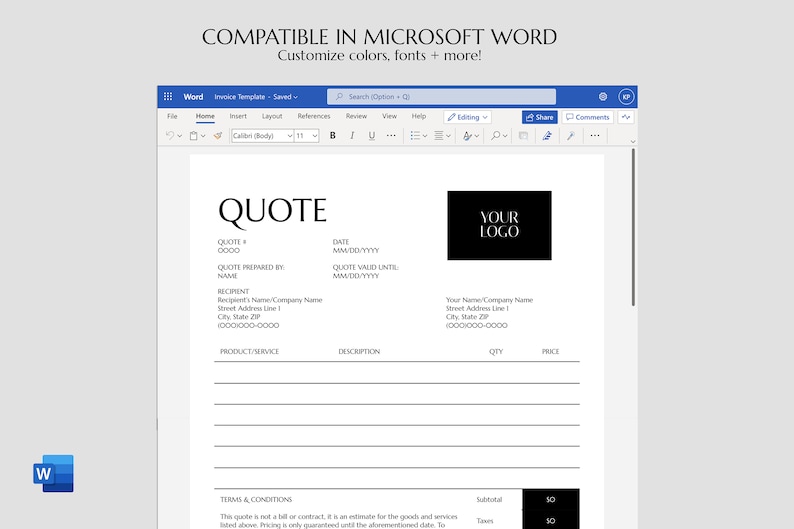 Quote Template for Word Google Docs Acrobat Reader zdjęcie 4
