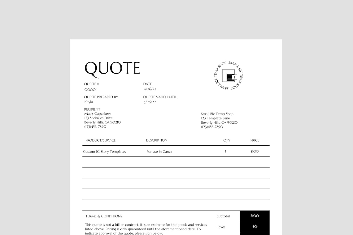 Quote Template for Word Google Docs Acrobat Reader Etsy
