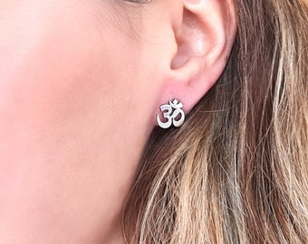 Sterling Silver Om Stud Earrings: Spiritual Yoga Jewelry