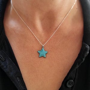 Enamel Blue Star Necklace with 925 Silver Chain, Handmade Unique Pendant, Celestial Jewelry Gift