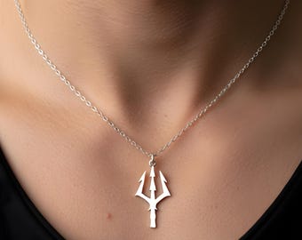 Mythical Poseidon Trident Pendant in 925 Silver, Men's Neptune Jewelry