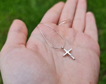 Tiny Sterling Silver Cross Necklace: Handmade Charm