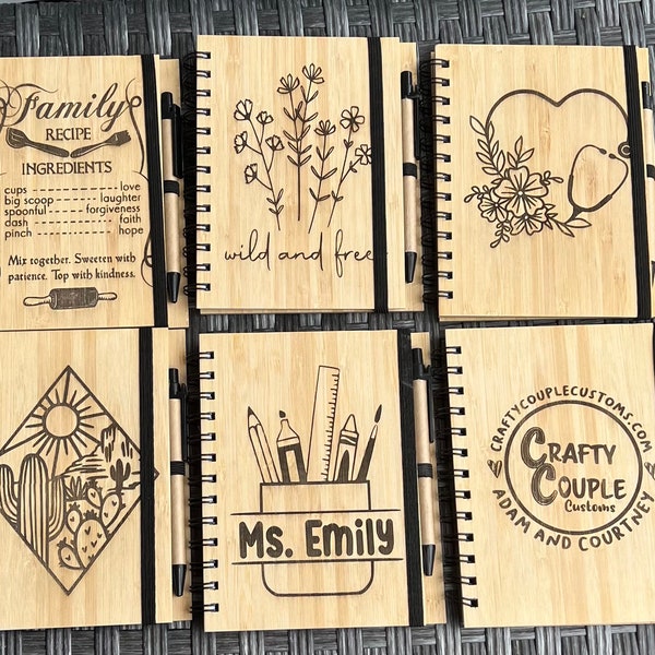 Custom Laser Engraved Wooden Notebook with Pen Gift Set Personalized Gift for Him Gifts for Her