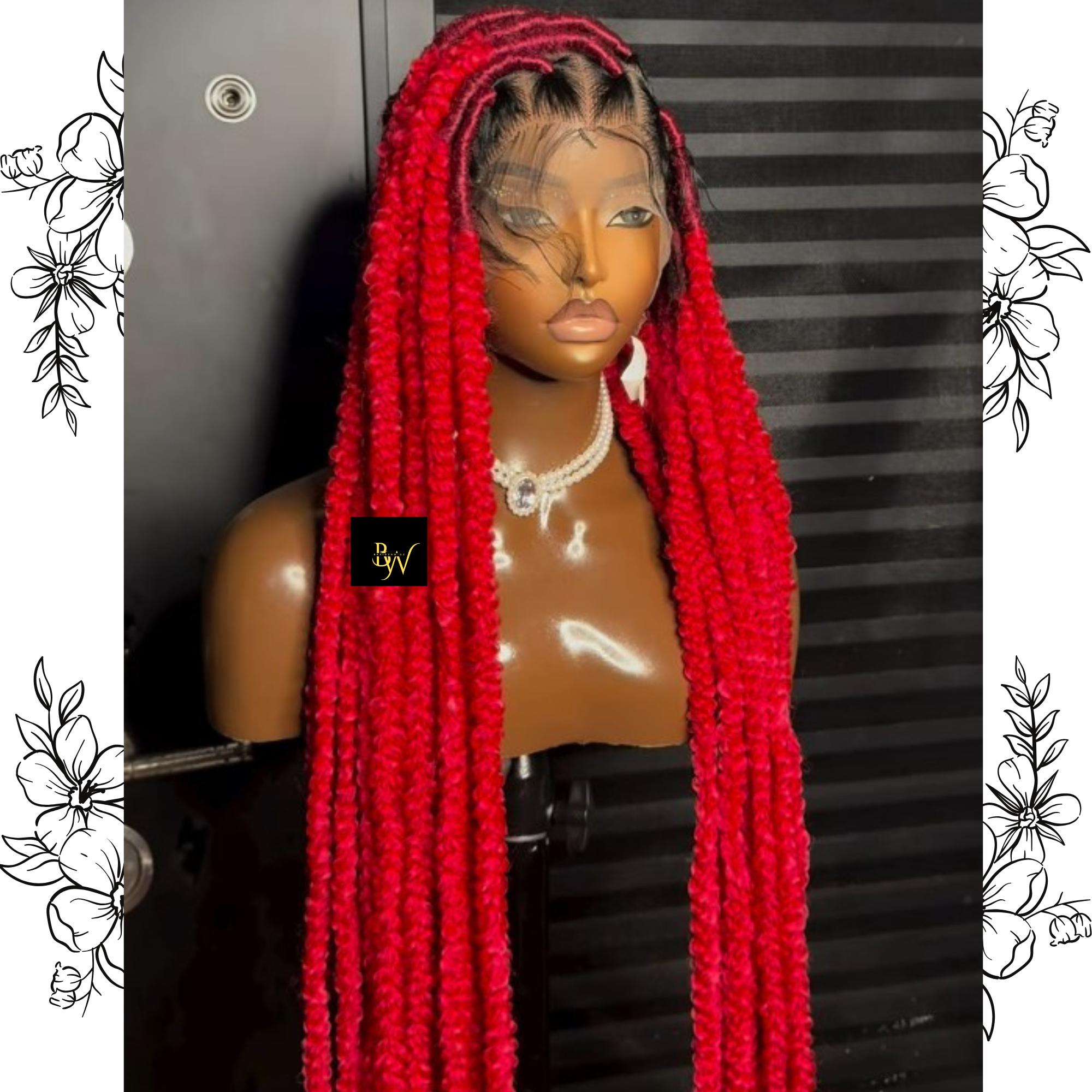 Red Roots Locs Red Dark Root Large Faux Locs, Full Lace Front Colored Braids Wig ...